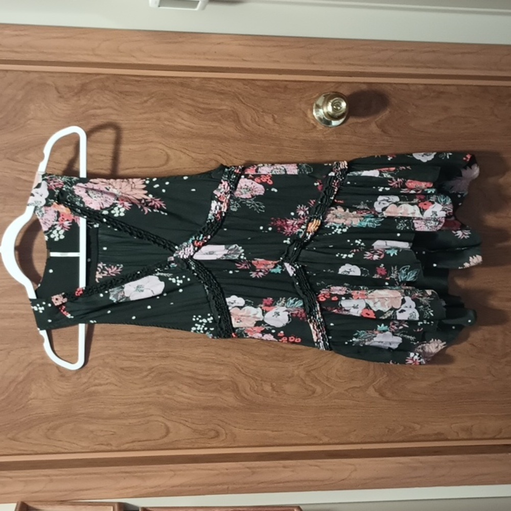 Free People High Low Haze Black Floral Sleeveless Tunic Top Tank Shirt XS Small - Picture 4 of 8